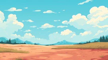 Wall Mural - grass field landscape with blue sky and white cloud. blue sky clouds sunny day wallpaper. cartoon il