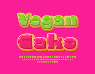 Poster - Vector tasty advertisement Vegan Cake. Sweet Donut Font. Bright Kids Alphabet Letters and Numbers set.