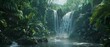 Waterfalls roar defiance in a lush jungle the scene of a nanotechnology malfunction
