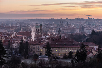 Wall Mural - Early morning aerial view of Prague, Czech Republic