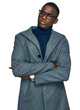 Young african american man wearing business clothes and glasses looking to the side with arms crossed convinced and confident