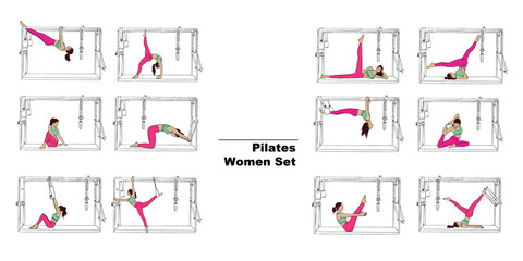 Pilates Women on pilates reformers Set