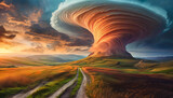 Fototapeta Fototapeta z niebem - Tornado, cyklon. Abstrakcyjny krajobraz surrealistyczny