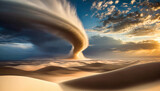 Fototapeta Niebo - Tornado, cyklon, burza piaskowa. Abstrakcyjny krajobraz surrealistyczny