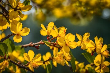 Wall Mural - yellow flowers on a tree branch