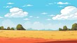 Blue sky clouds sunny day wallpaper. Cartoon illustration of a Grass Field with blue sky in Summer. Grass Field landscape with blue sky and white cloud. 
