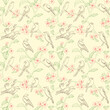 yellow seamless pattern. Vector texture with silhouettes of birds and apple tree flowers. Spring.