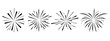 Set fireworks doodle line explosion radial sparkler with rays, hand drawn firecrackers simple and round decoration isolated on white background.