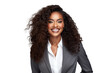 © somsuda - Portrait of beautiful African American Business woman wearing suit and shirt posing with smart and confidence isolated on transparent png background.