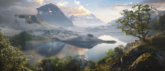 Wall Mural - lake in the mountains. AI generated.	
