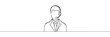 Continuous one line drawing of young man sitting in front of a computer with a headset. simple customer serive worker outline vector illustration