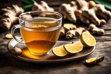 Fototapeta  - a glass cup of ginger tea