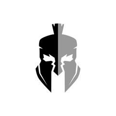 Wall Mural - Spartan warrior helmet logo. Spartan helmet logo, Spartan shield and helmet vector illustration, Spartan Greek gladiator armor flat vector icon.