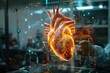AI diagnosing heart disease, holographic heart model, AR interface, hightech lab setting