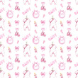 Cute seamless pattern for baby girl textile, baby shower, clothes. Watercolor hand painted background.