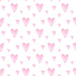 Simple Valentine seamless pattern. Hand painted watercolor background with pink hearts.