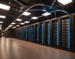 High-Tech Network Server Room with LED Illumination