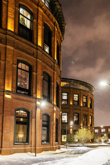 Poster - old factory buildings after renovation on snowy night in Moscow city