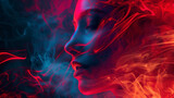 Fototapeta Kosmos - portrait of a woman face with a smoke, abstract woman face in the dark smoke, smoke background