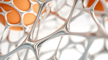 Poster - A close up of a silver and orange object with a lot of detail. The image has a futuristic