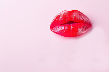 Wall Mural - Red lipstick kiss marks on pink background and copy space, Red lipstick kiss marks, pink background with red lipstick kiss, lipstick kiss marks, kiss and lipsticks, kiss mark