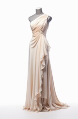 Wall Mural - Pearl evening dress on a female mannequin on white background.