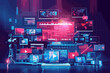 Dynamic Media Streaming Concept: A Lively Scene of Video Content, Movie Production, and Online Communication with Multimedia Gallery Icons, Perfect for Web and Social Media Banners