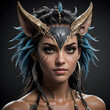 Portrait of a beautiful woman with fantasy make-up and horns