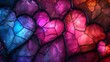 A heart-shaped stained glass mosaic in warm tones, set against a cool-toned background, symbolizing love and artistry.