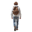 Young man casual dressed walking isolated on white transparent, rear view. PNG