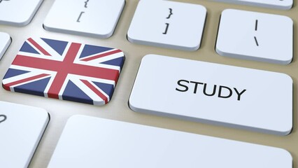 Wall Mural - UK United Kingdom Study in Country Concept. Flag and Text 3D Animation