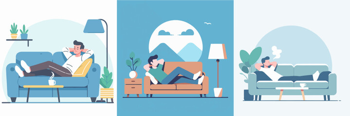 vector illustration of people relaxing on the sofa in flat design style