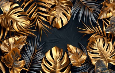  A collection of gold leaves scattered on a black background, creating a striking contrast