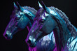 Majestic Blue and Purple Metallic Ornament Horses