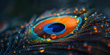 Fototapeta Kosmos - Vibrant peacock feather displays iridescent beauty in nature generated by artificial intelligence
