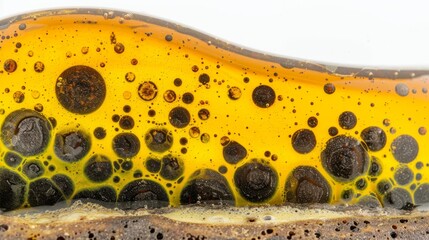 Sticker -  a close up of a yellow and black object with drops of water on the bottom and bottom of the object.