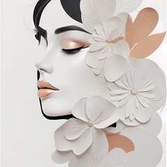 Abstract female face in one line. Woman face with flowers Surreal Line art female floral girl. Minimalism Abstract modern Continuous single line woman face portrait
