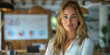 © Andrii Zastrozhnov - A cheerful, professional businesswoman sits at her desk, confident and successful in her workplace.