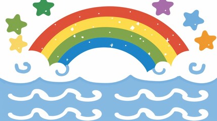 Wall Mural -  a rainbow over a body of water with stars in the sky and stars in the water on top of it.
