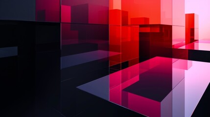 Wall Mural - Illustration of abstract geometric background with glossy cubes in red and blue colors