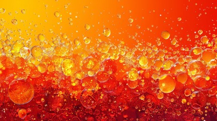   a bunch of bubbles that are on top of a red and yellow background with an orange sky in the background.