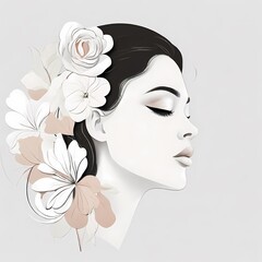 Abstract female face in one line. Woman face with flowers Surreal Line art female floral girl. Minimalism Abstract modern Continuous single line woman face portrait
