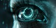 Enhanced Reality and Artificial Intelligence: Closeup of a Digital Eye Implant Illustrating Future Information Processing. Concept Future Technology, Enhanced Reality, Artificial Intelligence