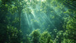 Rays of light in forest. Created with Ai