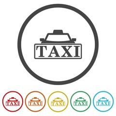 Poster -  Taxi logo icon. Set icons in color circle buttons