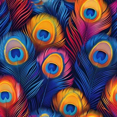 Wall Mural - seamless pattern of colorful bright peacock tail feathers