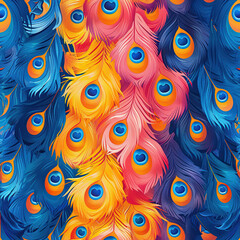 Wall Mural - seamless pattern of colorful bright peacock tail feathers
