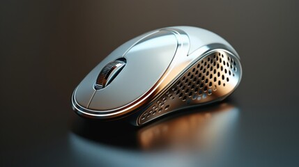 Macro product photography of a futuristic mouse for computers, generated with AI