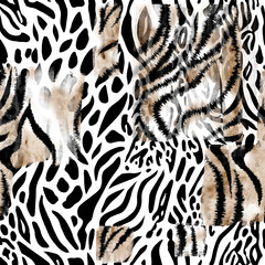 Wall Mural - Seamless mixed animal print. leopard texture, zebra texture, tiger texture.