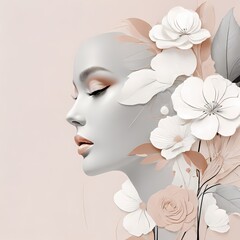 Abstract female face in one line. Woman face with flowers Surreal Line art female floral girl. Minimalism Abstract modern Continuous single line woman face portrait
